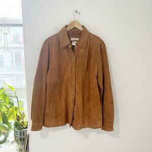 Coldwater Creek Vintage Caramel Brown Leather Button Up Jacket Size XL
